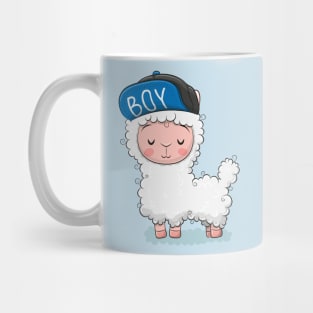 Cute lamb llama in a cap with the inscription boy Mug